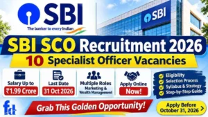 SBI SCO Recruitment 2026: Apply Online for 10 Specialist Cadre Officer Vacancies – Salary Up to ₹1.99 Crore, Eligibility, Selection Process & Last Date